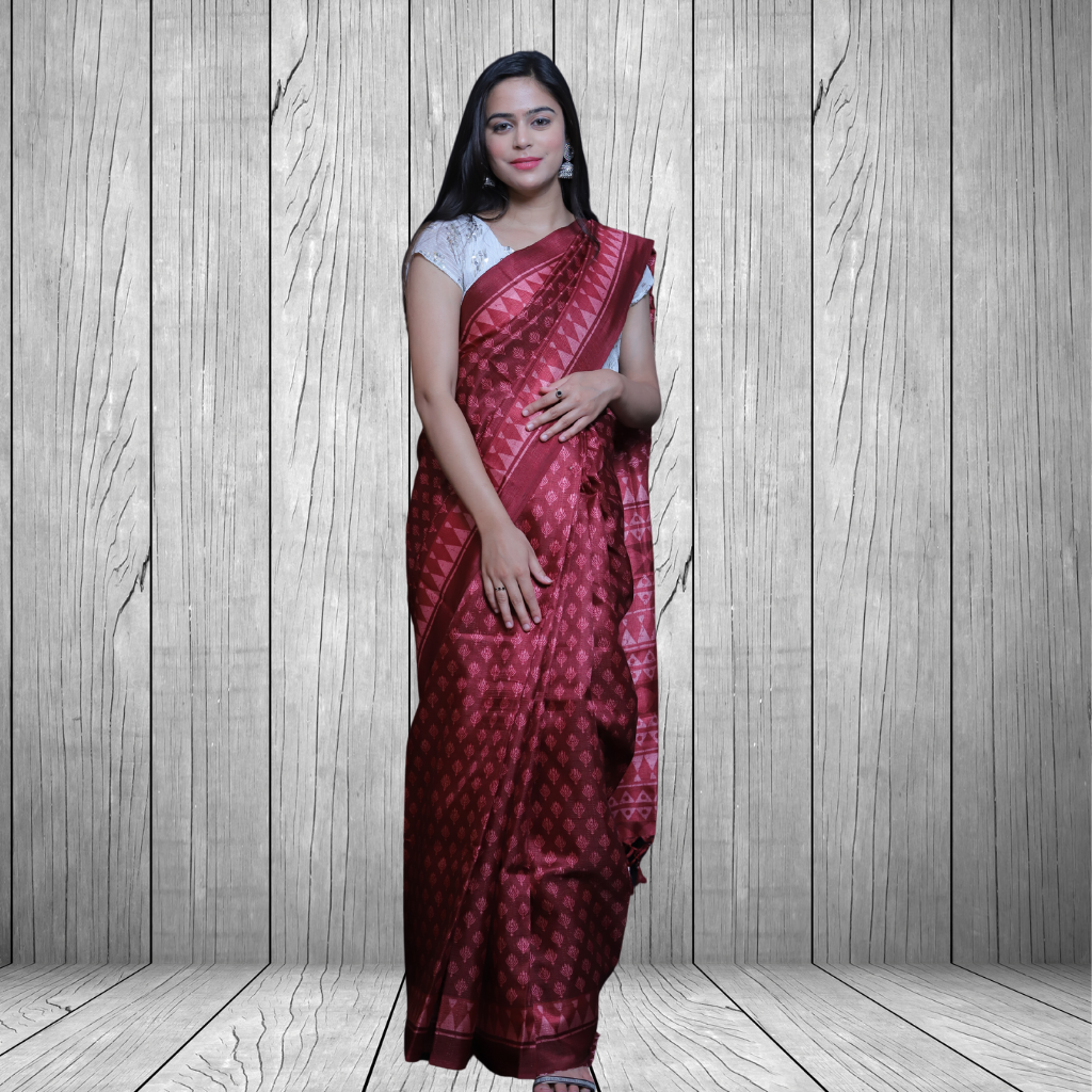 Traditional jute silk saree, Black deals maroon combination,