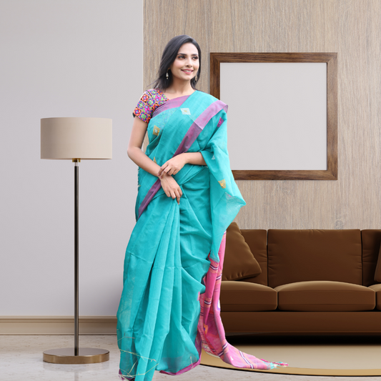 Handloom Cotton Silk saree- Sea Green Colour