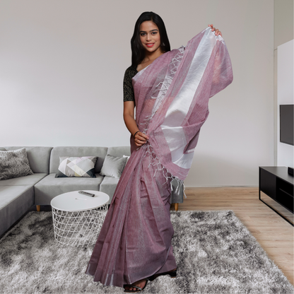 Tissue Linen  Saree-Light Onion colour