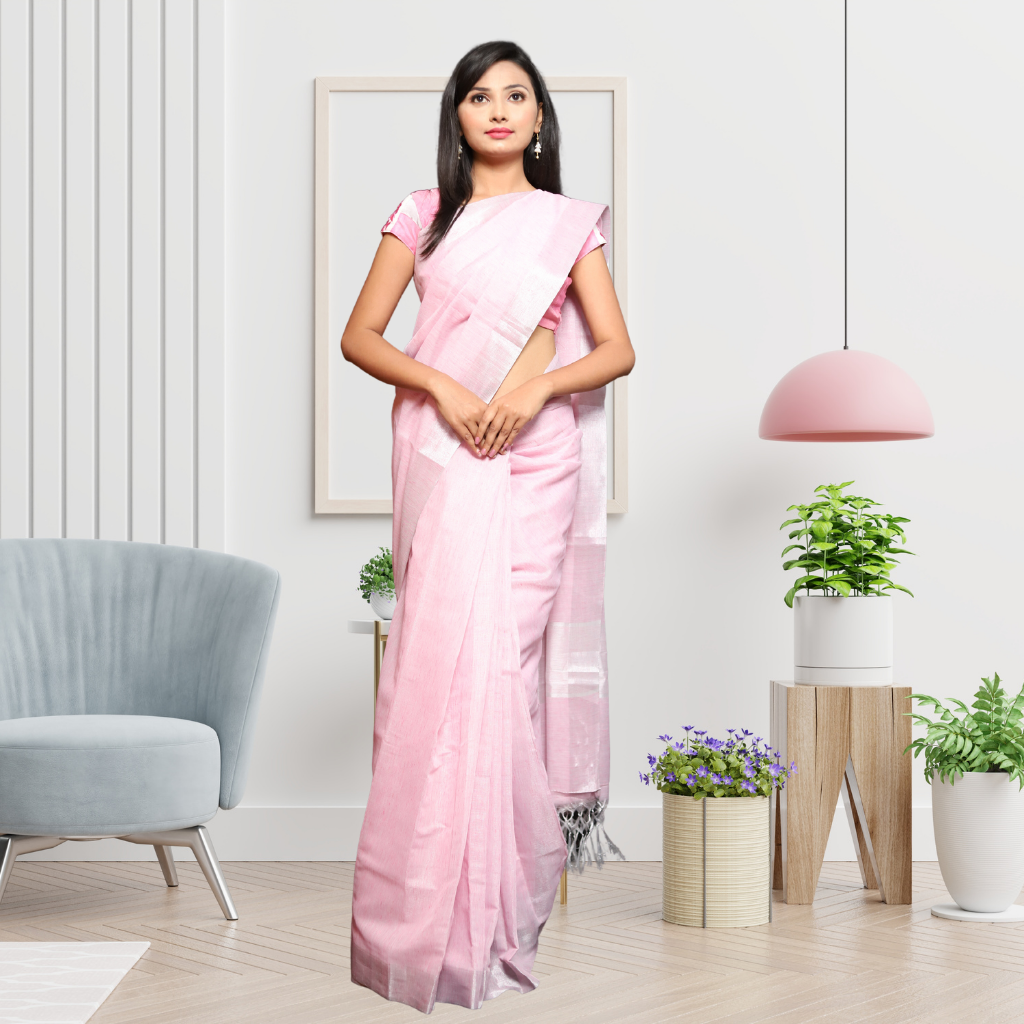 Tissue Linen  Saree -Light Pink colour