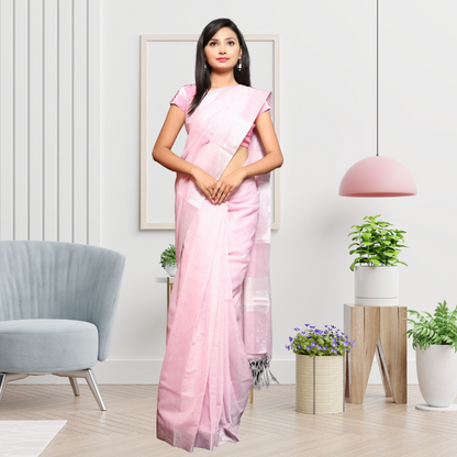 Tissue Linen  Saree -Light Pink colour