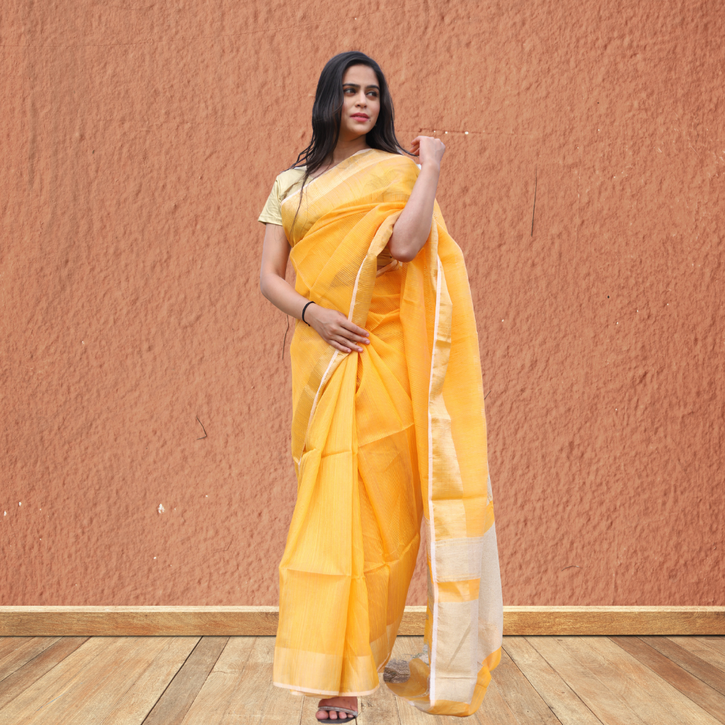 Matka Silk Saree with Yellow colour