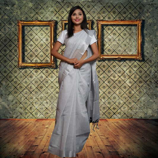 Tissue Linen  Saree -Grey Colour