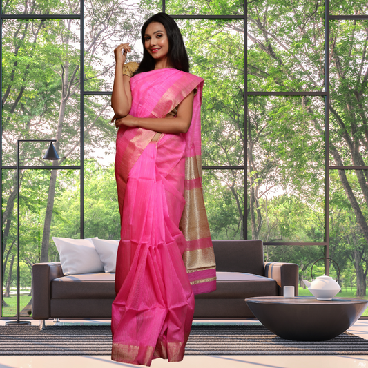 Matka Silk Saree with Pink Colour