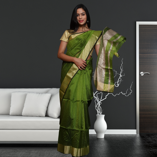 Matka Silk Saree with  Mehendi Green colour