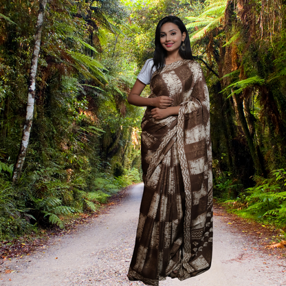 Jute  Silk  Saree with Digital print and Light Brown colour