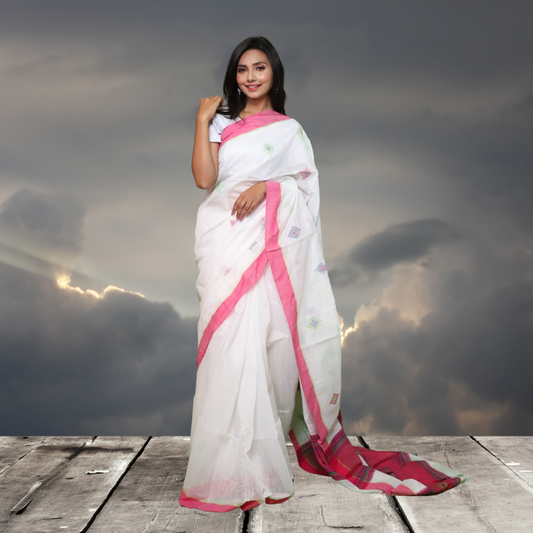 Handloom Cotton Silk saree - White colour