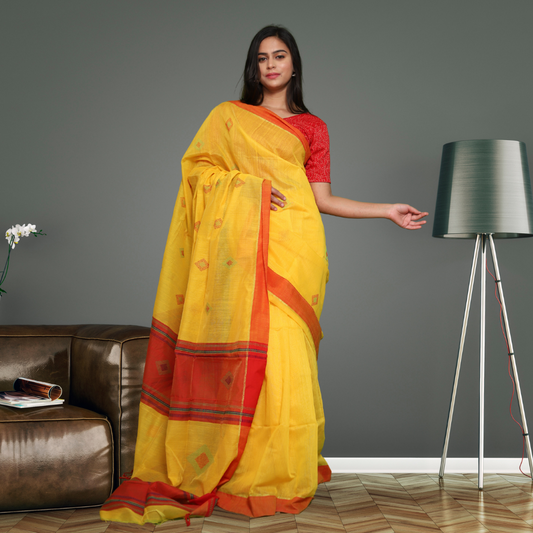 Handloom Cotton Silk saree -Yellow colour