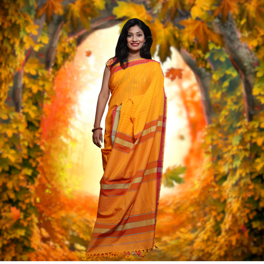 Maheshwari Pure Cotton Saree -Yellow colour