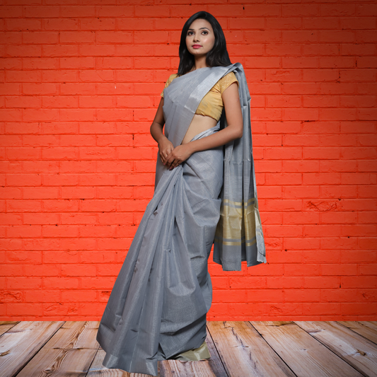 Tissue Linen  Saree -Dark Grey colour