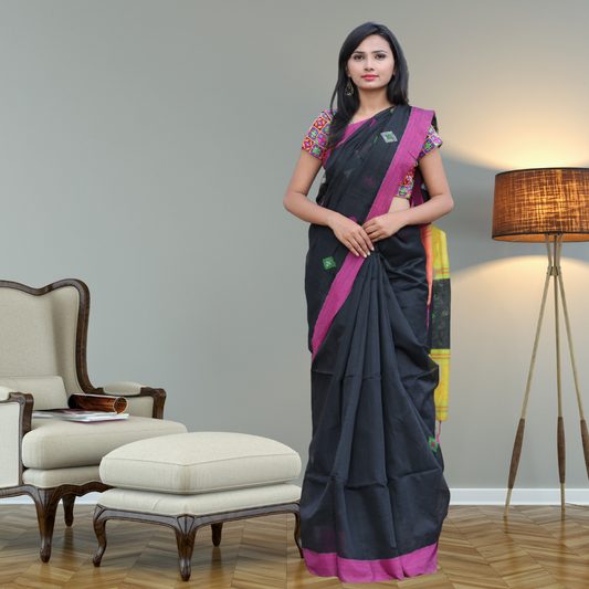 Handloom Cotton Silk saree -Black colour