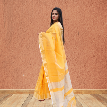 Matka Silk Saree with Yellow colour