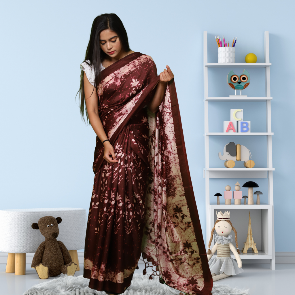 Woven Khadi Jute silk Ketia Pure Handloom Organic Saree with Bp  (Multicolor) - Aishani collection