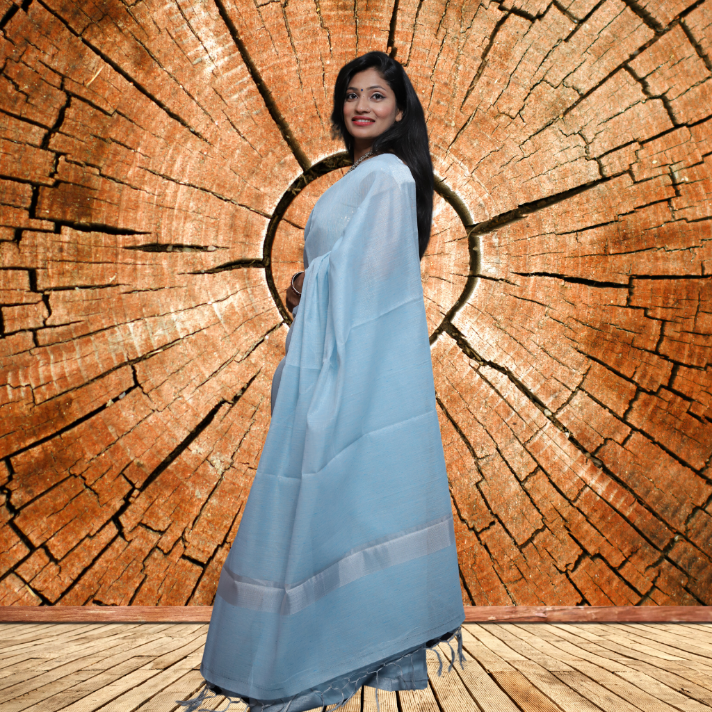 Tissue Linen  Saree- Light Blue