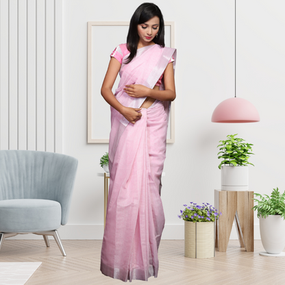 Tissue Linen  Saree -Light Pink colour