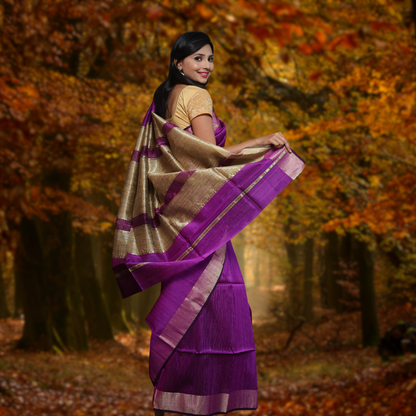 Matka Silk Saree with Purple colour