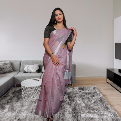 Tissue Linen  Saree-Light Onion colour