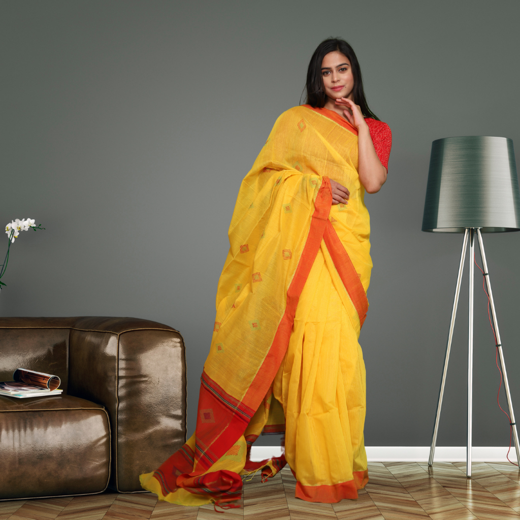 Mustard Yellow Embroidered & Printed Saree Set With Cape – Punit Balana