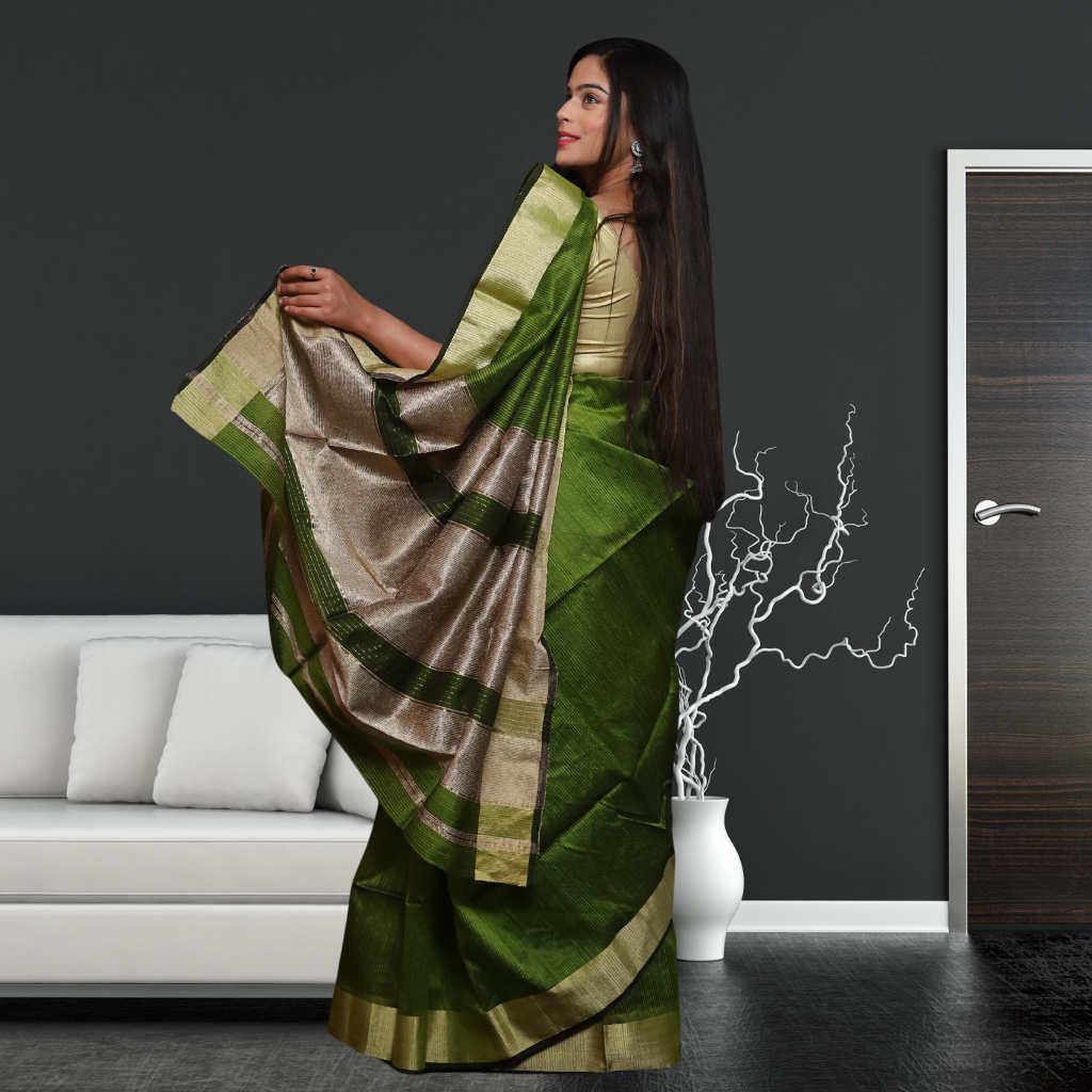 Buy Mehndi Green Handwoven Kanjivaram Silk Saree T288246