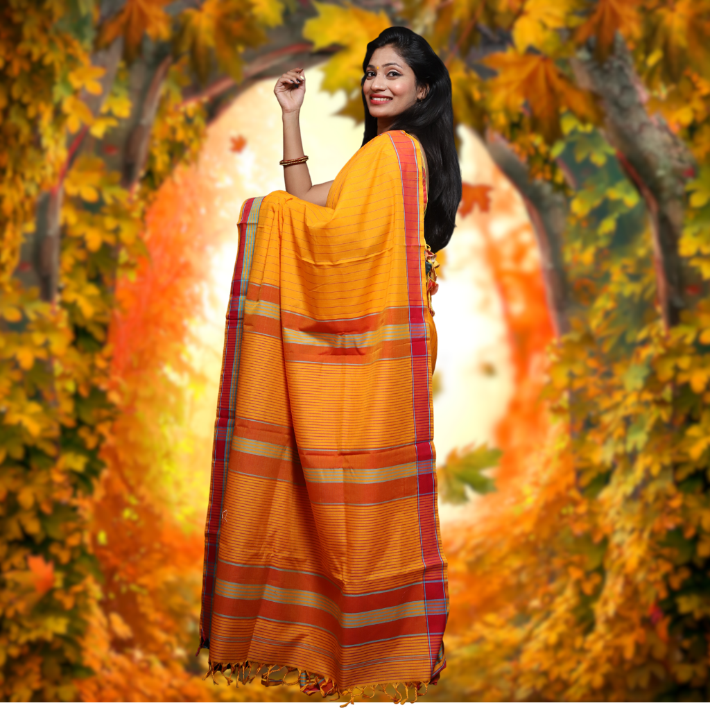 Maheshwari Pure Cotton Saree -Yellow colour