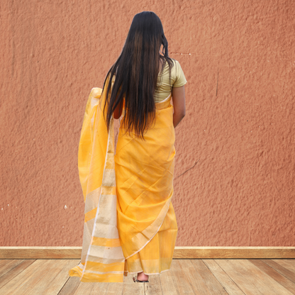 Matka Silk Saree with Yellow colour