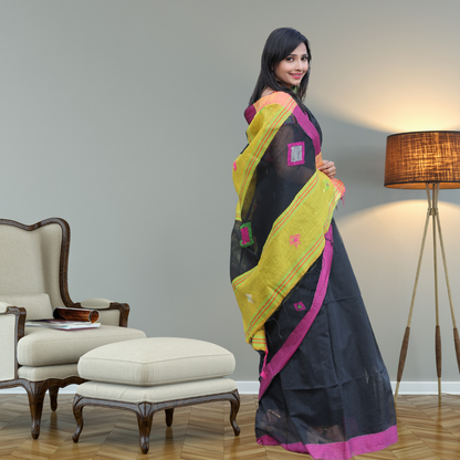 Handloom Cotton Silk saree -Black colour