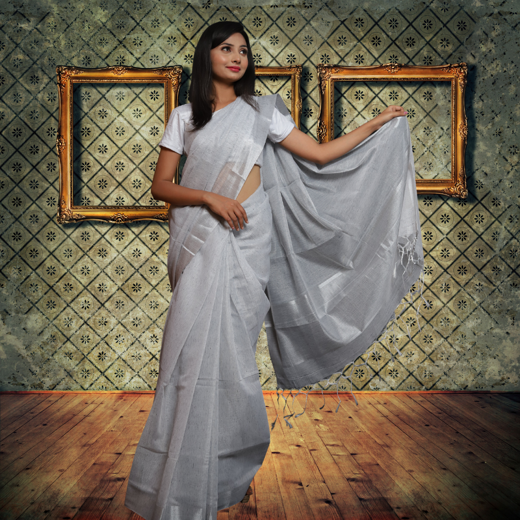 Tissue Linen  Saree -Grey Colour