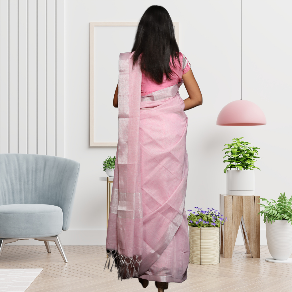 Tissue Linen  Saree -Light Pink colour