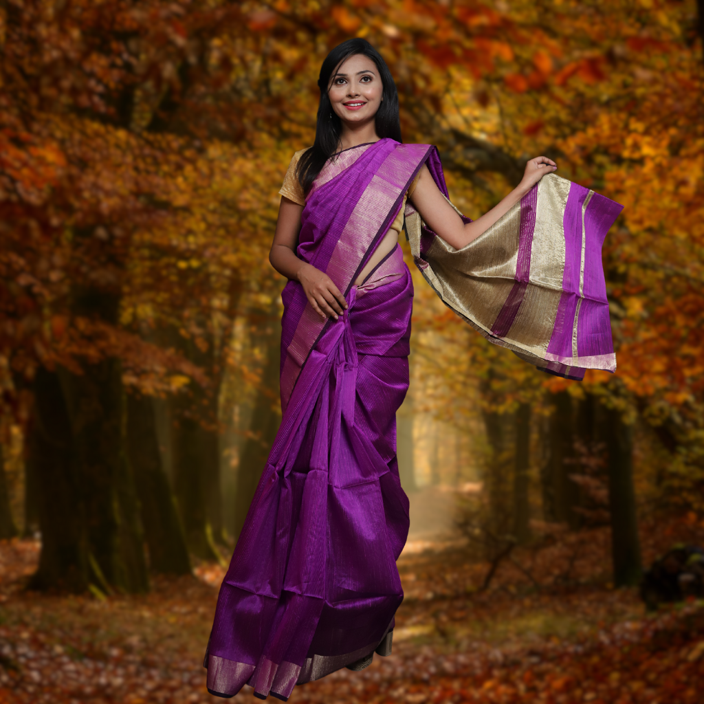 Purple Color Silk Base Silk Weave And Stone Work Saree