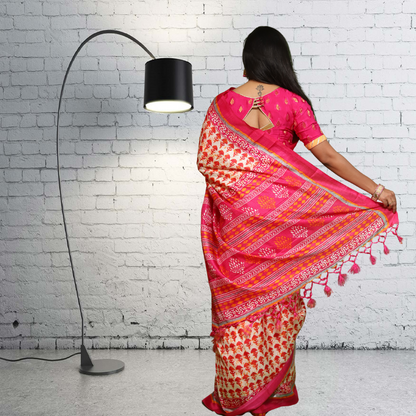 Jute  Silk  Saree with Digital print and Off white colour