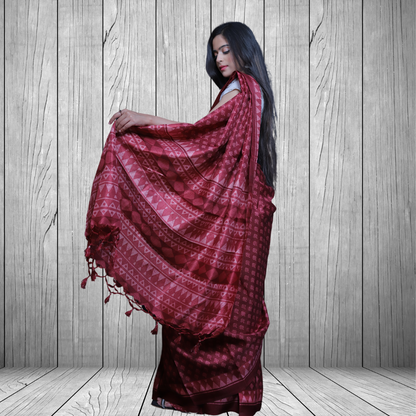 Jute  Silk  Saree with Digital print and Maroon colour