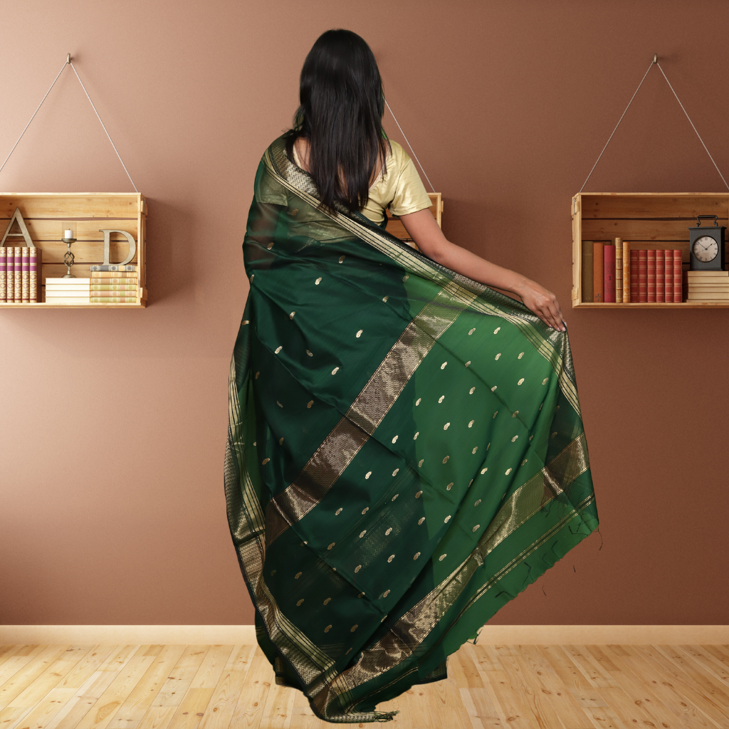 Party Wear Printed Ladies Dark Green Cotton Saree, With Blouse, 6.3 m at Rs  650 in Jaipur