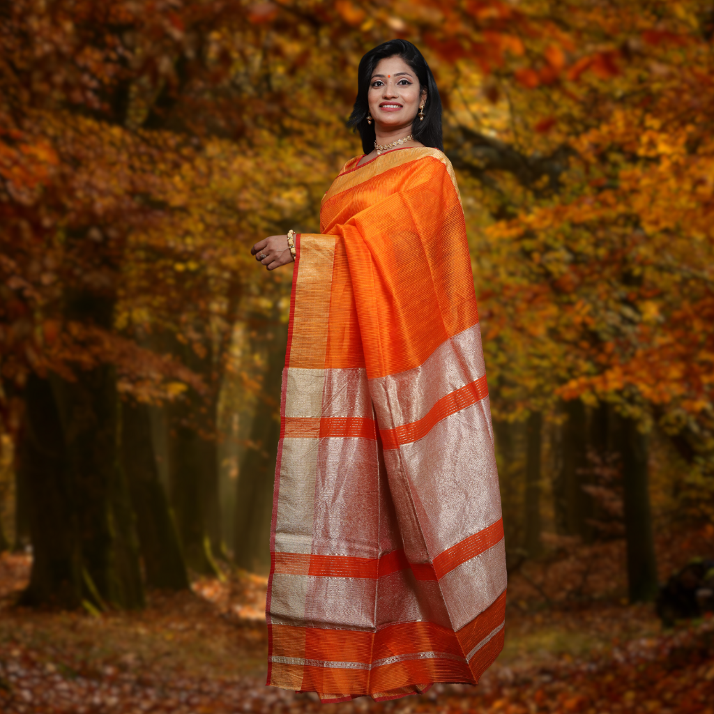 Matka Silk Saree with Orange colour