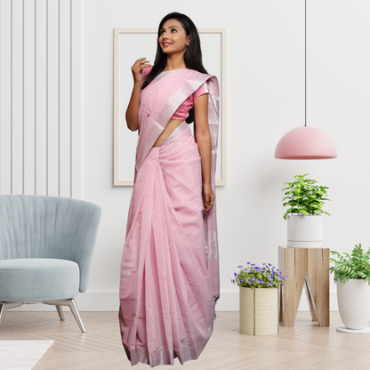 Tissue Linen  Saree -Light Pink colour