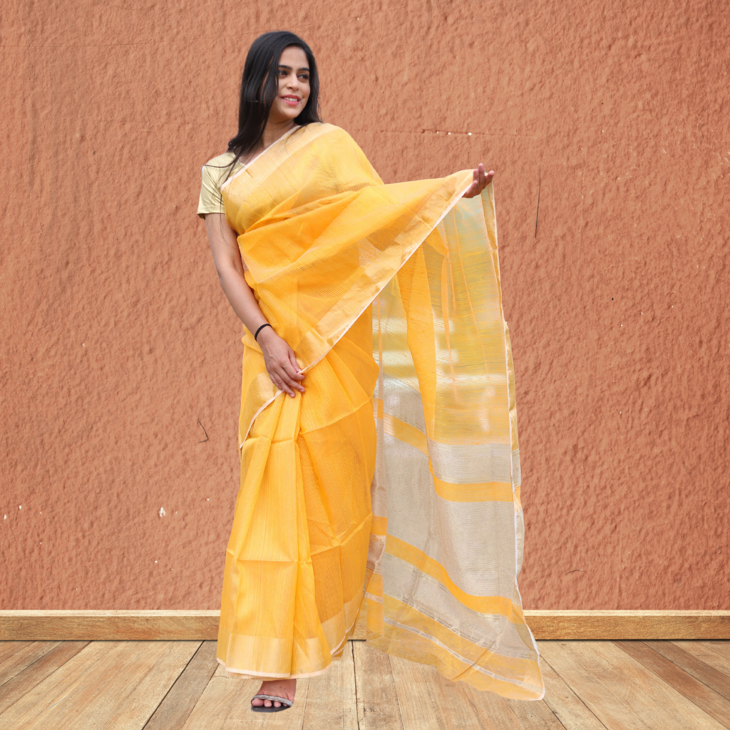 Matka Silk Saree with Yellow colour