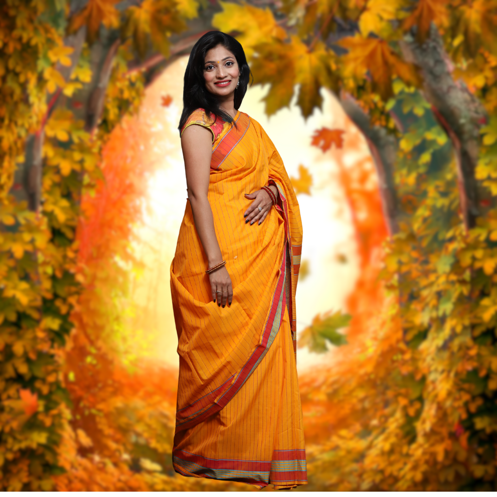 Maheshwari Pure Cotton Saree -Yellow colour