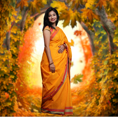 Maheshwari Pure Cotton Saree -Yellow colour