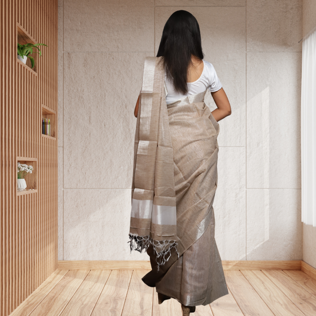 Tissue Linen  Saree-Light Brown colour