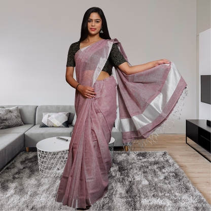 Tissue Linen  Saree-Light Onion colour