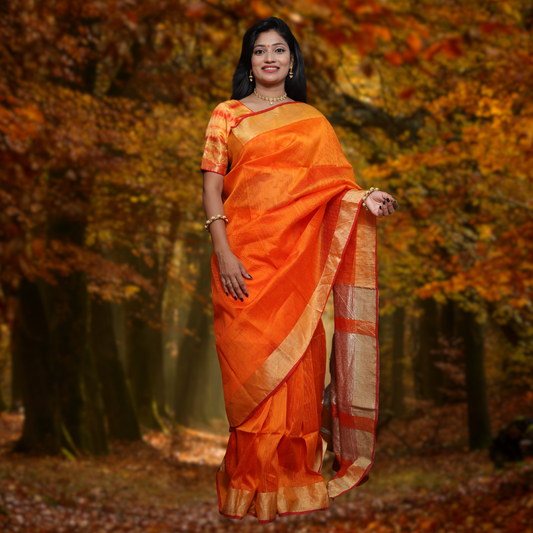 Matka Silk Saree with Orange colour