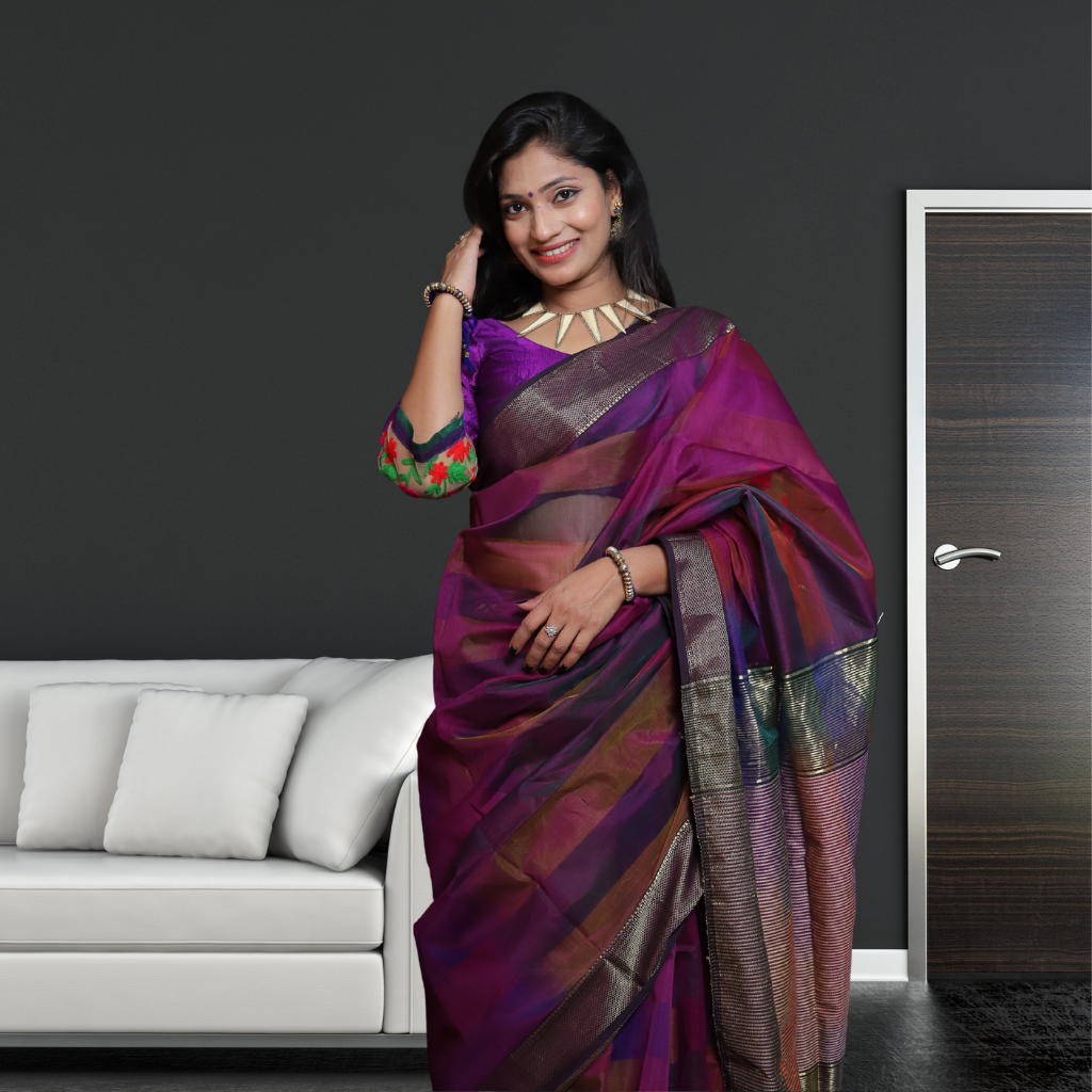 Maheshwari Silk by Cotton Saree- Multicolour