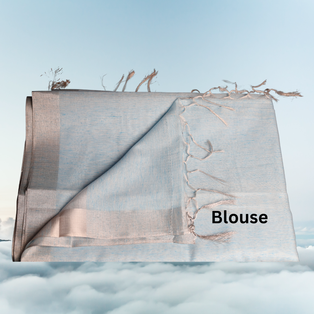 Tissue Linen  Saree -Light Skyblue colour