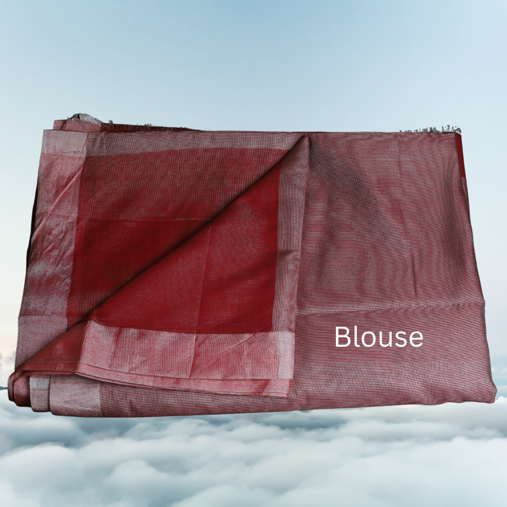 Tissue Linen  Saree -Dark Red colour