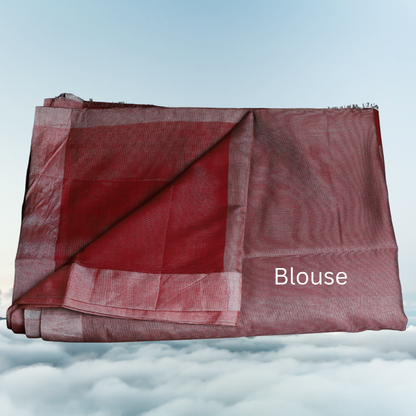 Tissue Linen  Saree -Dark Red colour