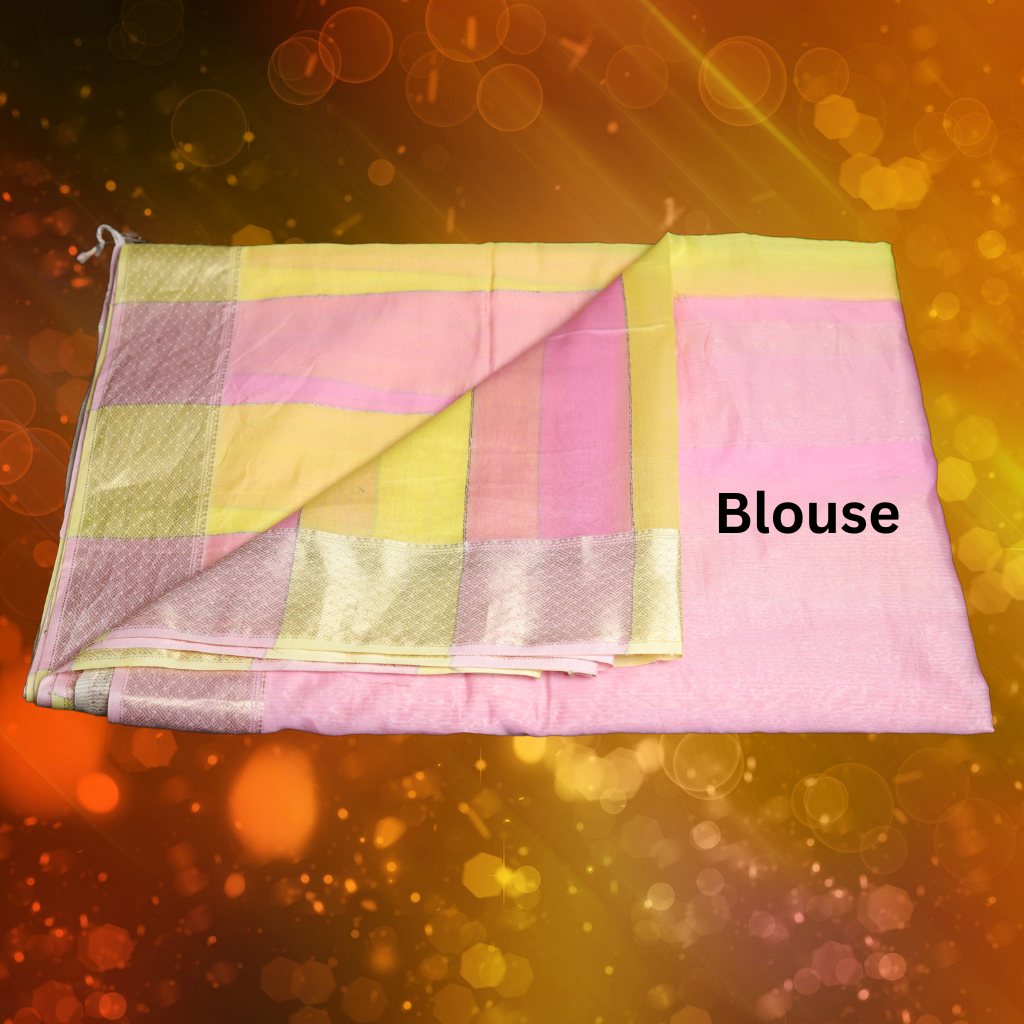 Maheshwari Silk by Cotton Saree with Yellow and Pink Stripes