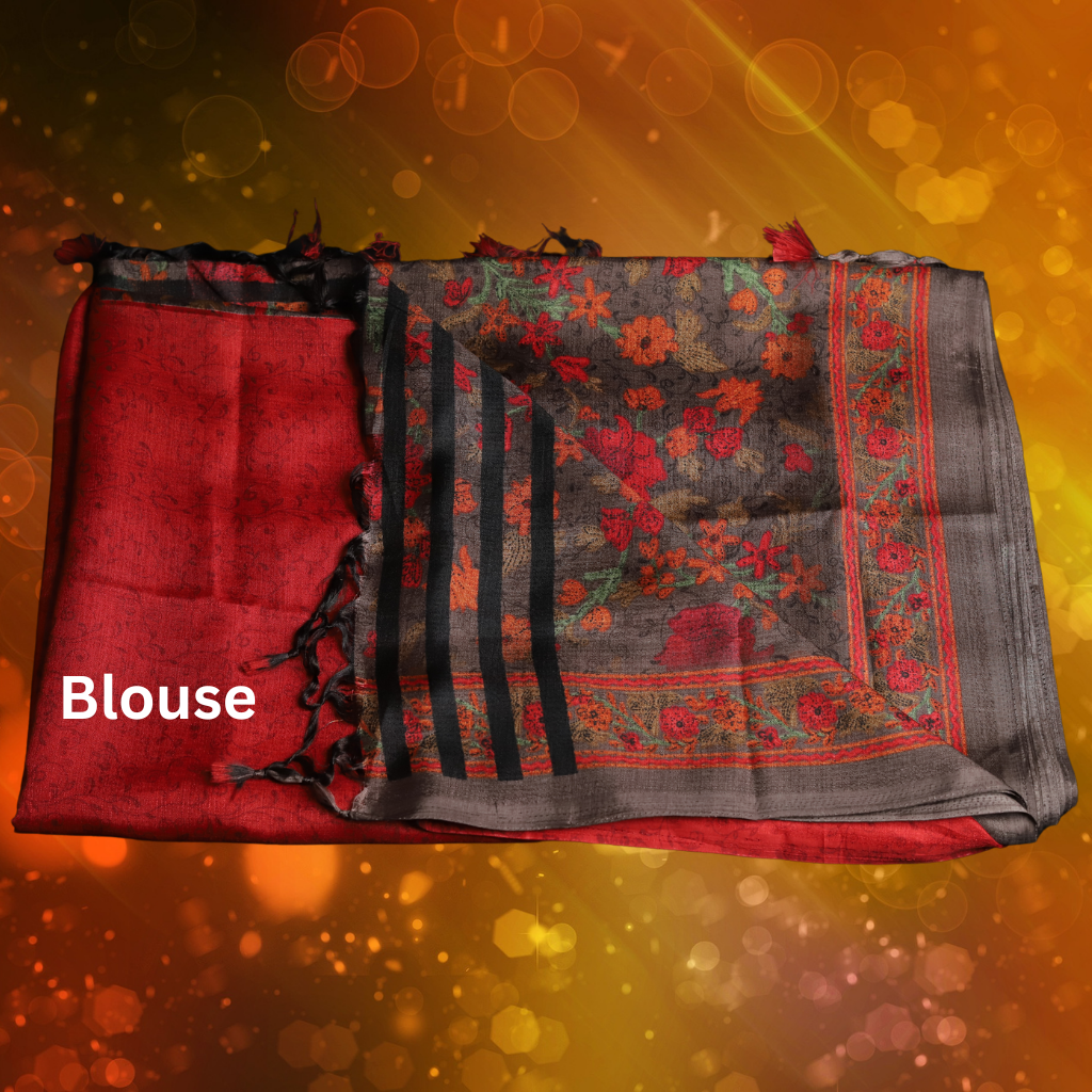 Jute Silk Saree with Digital Print and Brown colour