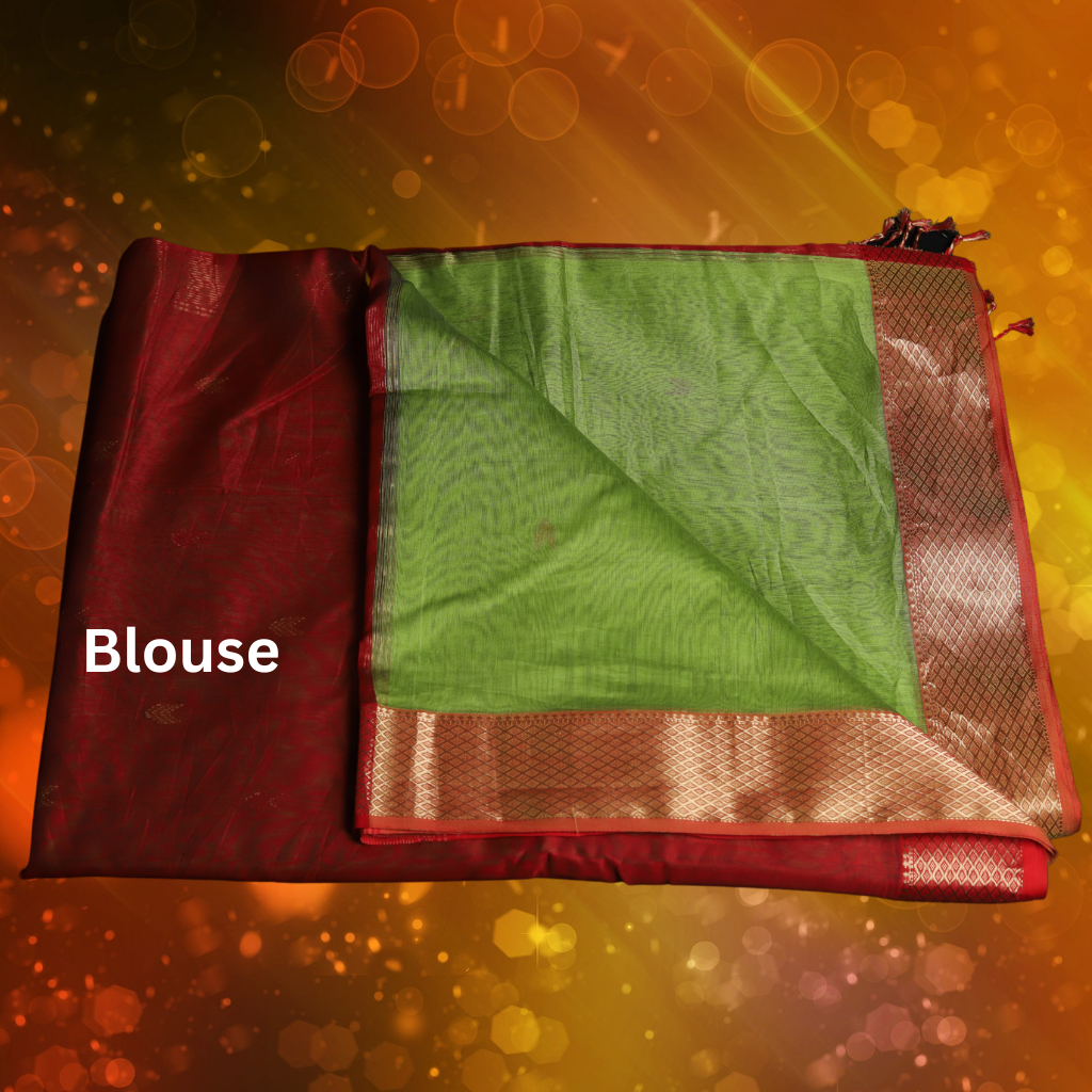 Maheshwari Silk by Cotton Arrow Bootie Parrot Green Saree