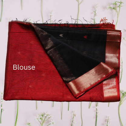 Maheshwari Silk by Cotton Arrow  Bootie Black Saree