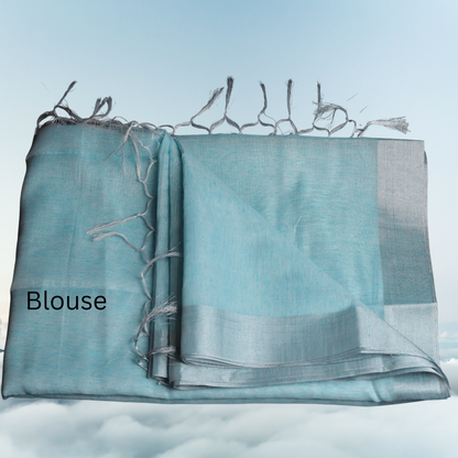 Tissue Linen  Saree- Light Blue