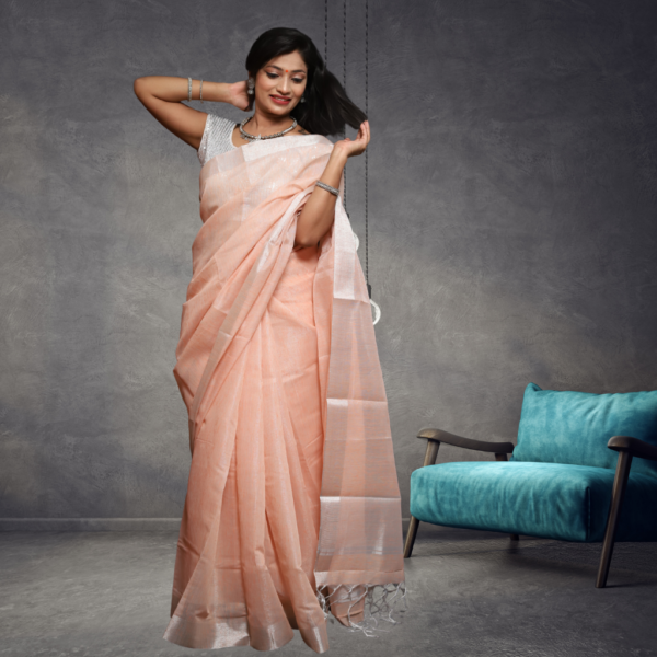 Tissue linen saree sale